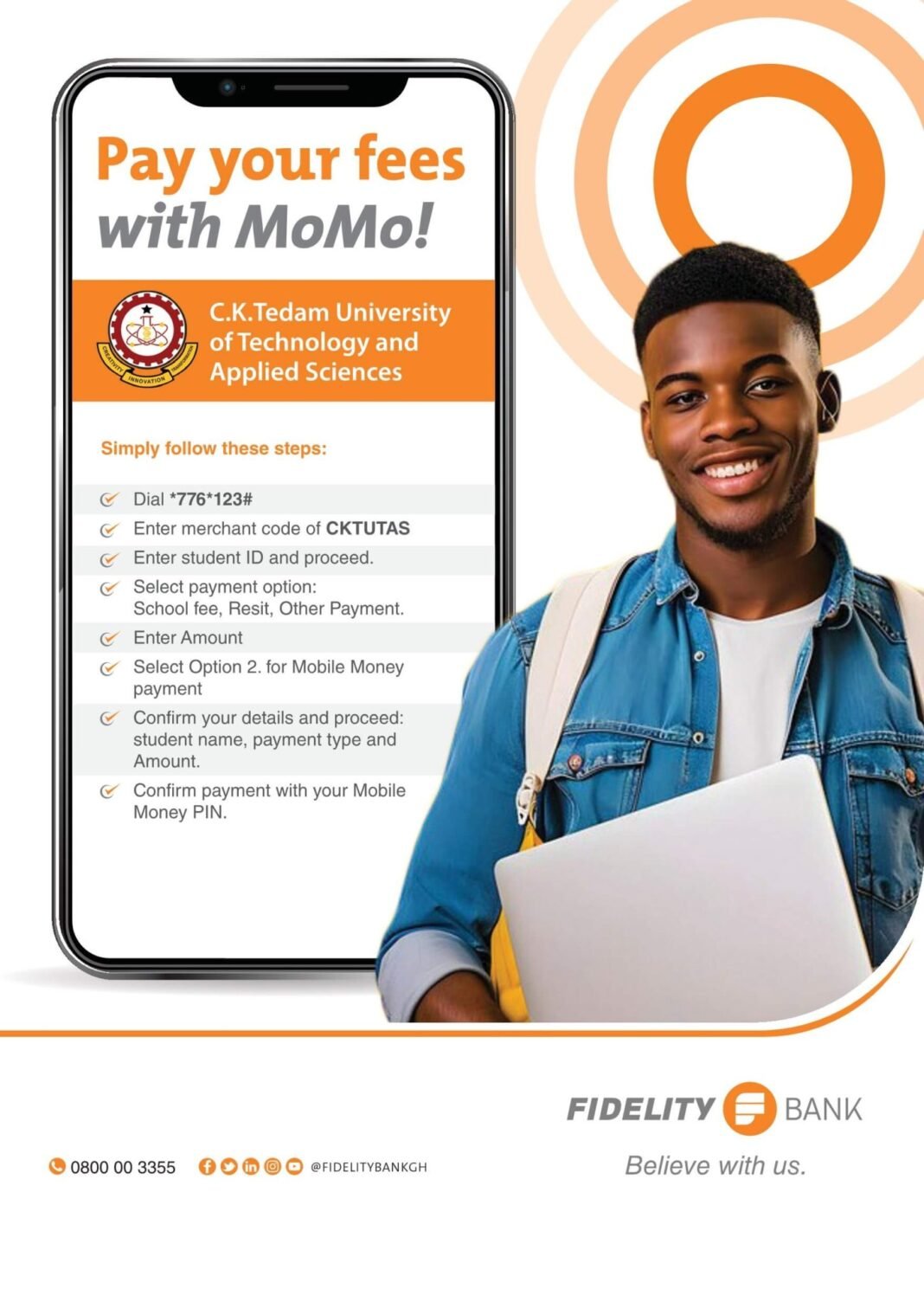 How to Pay your Fees with MoMo (Mobile Money) at CK Tedam University